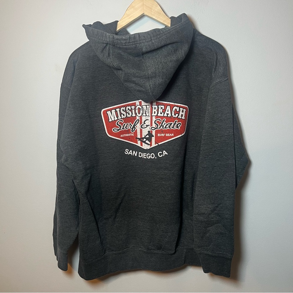Mission Beach Surf & Skate Hoodie Men’s XL Charcoal Gray Pullover Sweatshirt